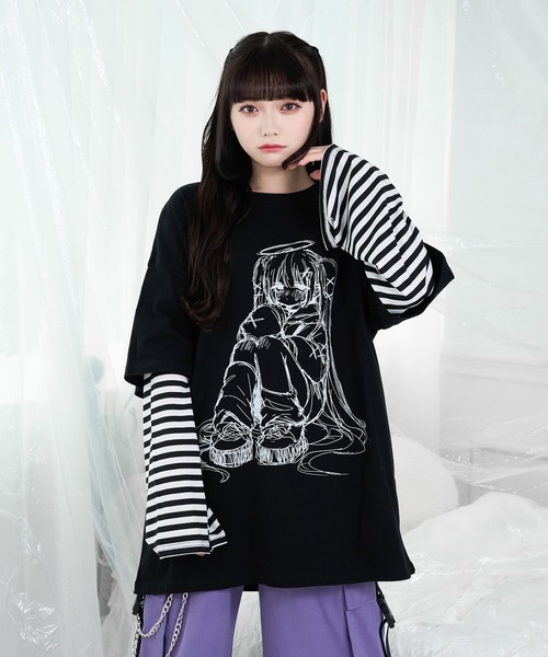 Pal elfy(パルエルフィー)の「ボーダードッキングイラストT(Tシャツ/カットソー・レディース・オフホワイト/ブラック/ホワイト系その他2/ブラック系その他・フリー)」の4枚目の写真