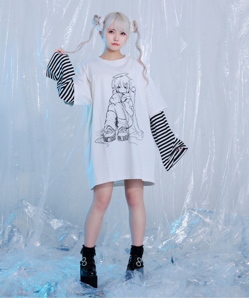 Pal elfy(パルエルフィー)の「ボーダードッキングイラストT(Tシャツ/カットソー・レディース・オフホワイト/ブラック/ホワイト系その他2/ブラック系その他・フリー)」の8枚目の写真