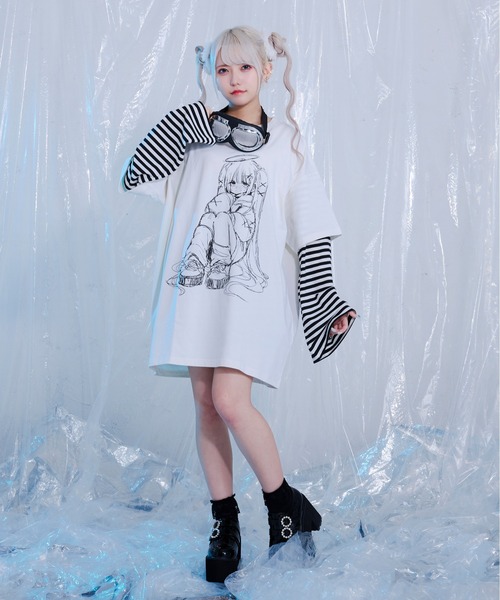 Pal elfy(パルエルフィー)の「ボーダードッキングイラストT(Tシャツ/カットソー・レディース・オフホワイト/ブラック/ホワイト系その他2/ブラック系その他・フリー)」の9枚目の写真