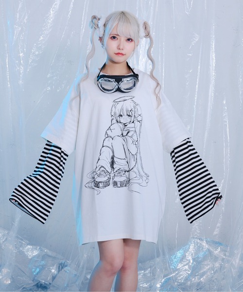 Pal elfy(パルエルフィー)の「ボーダードッキングイラストT(Tシャツ/カットソー・レディース・オフホワイト/ブラック/ホワイト系その他2/ブラック系その他・フリー)」の6枚目の写真