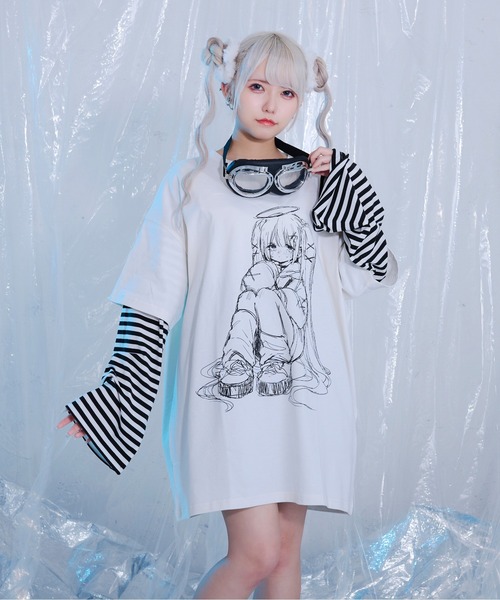 Pal elfy(パルエルフィー)の「ボーダードッキングイラストT(Tシャツ/カットソー・レディース・オフホワイト/ブラック/ホワイト系その他2/ブラック系その他・フリー)」の7枚目の写真