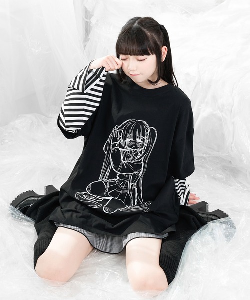 ★ELF SACK ★アニマルプリント ボーダー Ｔシャツ/送料込 アニマルプリントボーダー柄ドッキングボディミニベビー(70~80cm