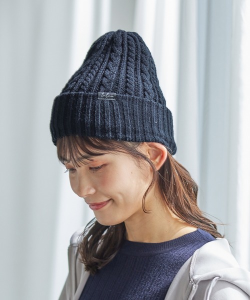 Honeys（ハニーズ）の「リバーシブルニット帽（ニットキャップ/ビーニー・レディース・パープル/モカ/ブラック/アイボリー・FREE）」の2枚目の写真