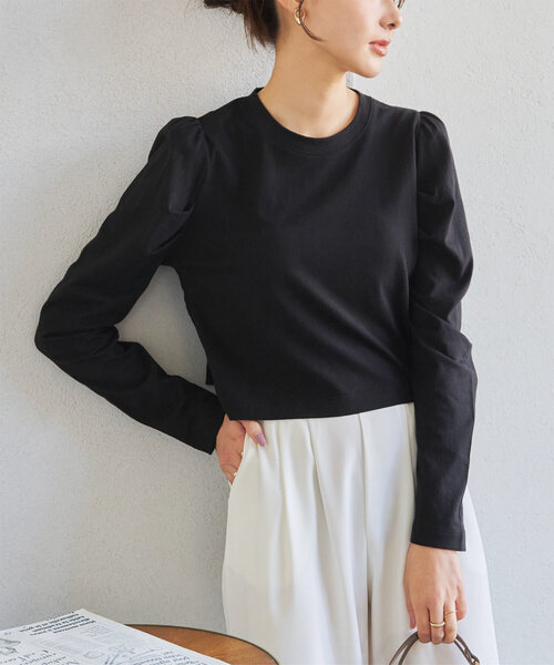 KOBE LETTUCE（コウベレタス）の「[ コットン100% ]ショルダーデザインクロップドトップス（Tシャツ/カットソー・レディース・ホワイト×ブラック/ブラック/ホワイト×ブルー/オフホワイト/ブラック×ホワイト・M）」の5枚目の写真