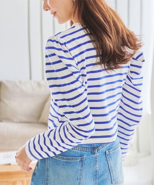 KOBE LETTUCE（コウベレタス）の「[ コットン100% ]ショルダーデザインクロップドトップス（Tシャツ/カットソー・レディース・ホワイト×ブラック/ブラック/ホワイト×ブルー/オフホワイト/ブラック×ホワイト・M）」の16枚目の写真