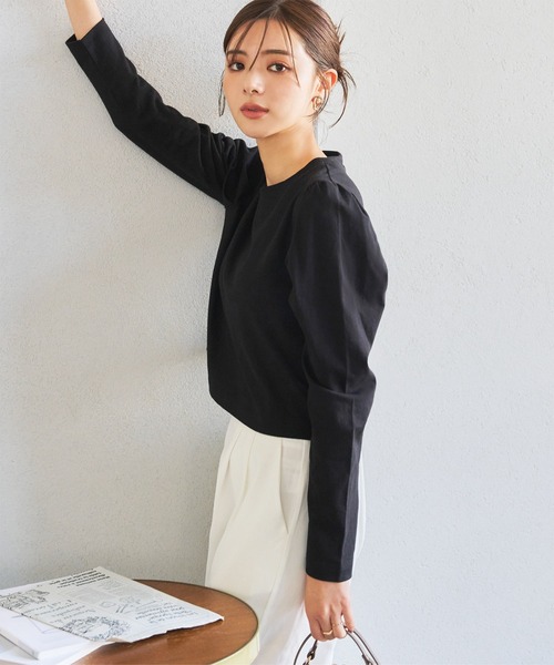 KOBE LETTUCE（コウベレタス）の「[ コットン100% ]ショルダーデザインクロップドトップス（Tシャツ/カットソー・レディース・ホワイト×ブラック/ブラック/ホワイト×ブルー/オフホワイト/ブラック×ホワイト・M）」の15枚目の写真