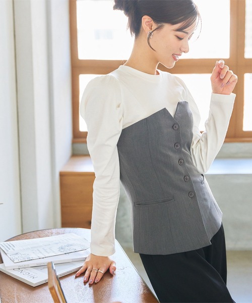KOBE LETTUCE（コウベレタス）の「[ コットン100% ]ショルダーデザインクロップドトップス（Tシャツ/カットソー・レディース・ホワイト×ブラック/ブラック/ホワイト×ブルー/オフホワイト/ブラック×ホワイト・M）」の14枚目の写真
