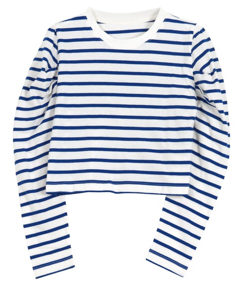 KOBE LETTUCE（コウベレタス）の「[ コットン100% ]ショルダーデザインクロップドトップス（Tシャツ/カットソー・レディース・ホワイト×ブラック/ブラック/ホワイト×ブルー/オフホワイト/ブラック×ホワイト・M）」の9枚目の写真