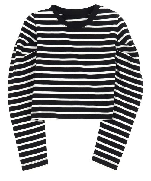 KOBE LETTUCE（コウベレタス）の「[ コットン100% ]ショルダーデザインクロップドトップス（Tシャツ/カットソー・レディース・ホワイト×ブラック/ブラック/ホワイト×ブルー/オフホワイト/ブラック×ホワイト・M）」の6枚目の写真