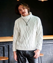 NICOLE CLUB FOR MEN | アラン柄 タートルネックニット(ニット/セーター)