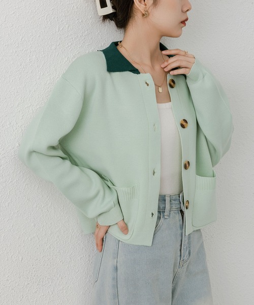 MAISON DE THERESE（メゾン ド テレーズ）の「バイカラーボタン付きカーディガン（カーディガン/ボレロ・レディース・ブルー/グリーン/ベージュ・M）」の11枚目の写真
