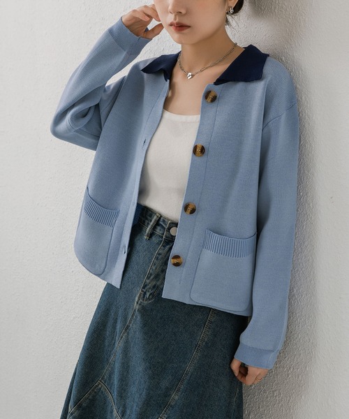 MAISON DE THERESE（メゾン ド テレーズ）の「バイカラーボタン付きカーディガン（カーディガン/ボレロ・レディース・ブルー/グリーン/ベージュ・M）」の15枚目の写真