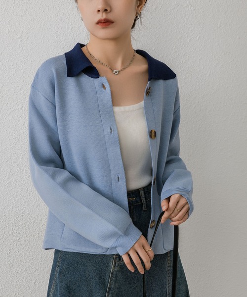 MAISON DE THERESE（メゾン ド テレーズ）の「バイカラーボタン付きカーディガン（カーディガン/ボレロ・レディース・ブルー/グリーン/ベージュ・M）」の16枚目の写真
