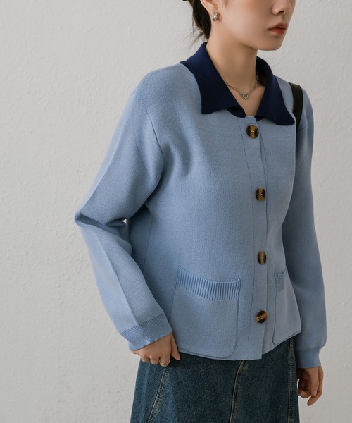 MAISON DE THERESE（メゾン ド テレーズ）の「バイカラーボタン付きカーディガン（カーディガン/ボレロ・レディース・ブルー/グリーン/ベージュ・M）」の14枚目の写真