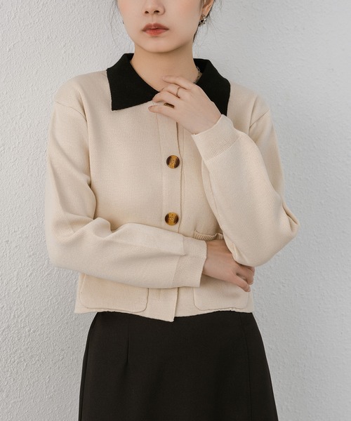 MAISON DE THERESE（メゾン ド テレーズ）の「バイカラーボタン付きカーディガン（カーディガン/ボレロ・レディース・ブルー/グリーン/ベージュ・M）」の7枚目の写真