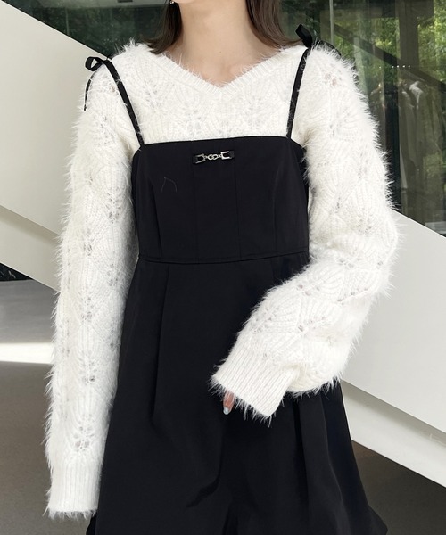NICOLE CLUB(ニコル クラブ)の「前後2WAY透かし編みニットプルオーバー(ニット/セーター・レディース・グリーン/オフホワイト/サックスブルー・FREE)」の14枚目の写真
