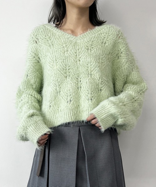 NICOLE CLUB(ニコル クラブ)の「前後2WAY透かし編みニットプルオーバー(ニット/セーター・レディース・グリーン/オフホワイト/サックスブルー・FREE)」の18枚目の写真