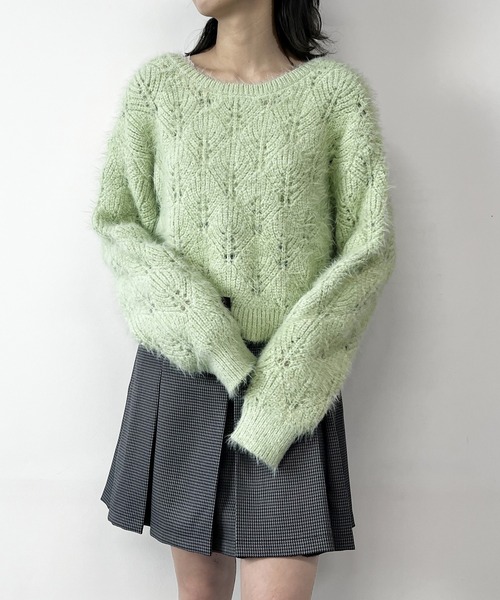 NICOLE CLUB(ニコル クラブ)の「前後2WAY透かし編みニットプルオーバー(ニット/セーター・レディース・グリーン/オフホワイト/サックスブルー・FREE)」の19枚目の写真