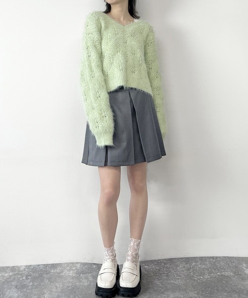 NICOLE CLUB(ニコル クラブ)の「前後2WAY透かし編みニットプルオーバー(ニット/セーター・レディース・グリーン/オフホワイト/サックスブルー・FREE)」の20枚目の写真
