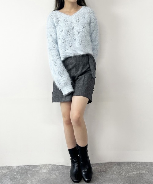 NICOLE CLUB(ニコル クラブ)の「前後2WAY透かし編みニットプルオーバー(ニット/セーター・レディース・グリーン/オフホワイト/サックスブルー・FREE)」の22枚目の写真