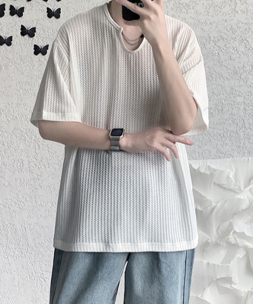 NO WAY(ノーウェイ)の「ビッグシルエットキーネックTシャツ(Tシャツ/カットソー・メンズ・ホワイト/ブラック・MEDIUM/LARGE/FREE)」の2枚目の写真