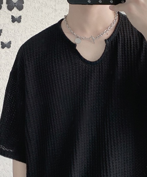 NO WAY(ノーウェイ)の「ビッグシルエットキーネックTシャツ(Tシャツ/カットソー・メンズ・ホワイト/ブラック・MEDIUM/LARGE/FREE)」の3枚目の写真