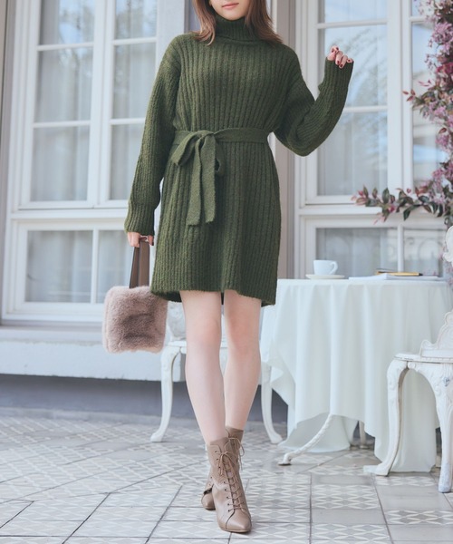 2way】タートルネックニットミニワンピース（ワンピース