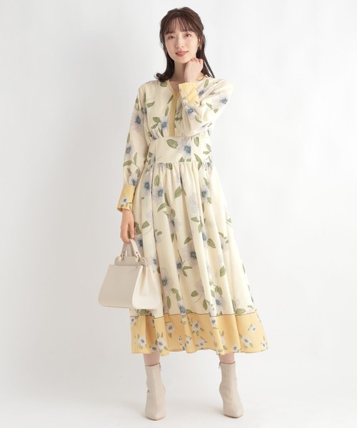 【新品•未使用】【最終特価セール】 アンデミュウ　花柄シャツカラー長袖ワンピース 花柄 シャツカラーワンピース長袖 ＜枝垂れ桜/紫＞ | 京友禅