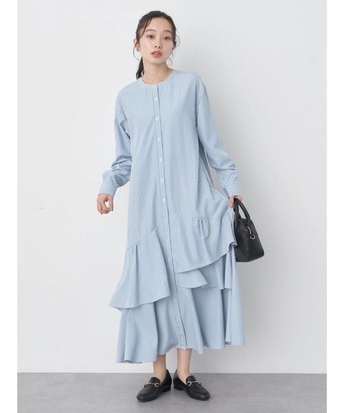 earth music&ecology（アースミュージックアンドエコロジー）の「イレギュラーヘムシャツワンピース（シャツワンピース・レディース・オフホワイト/ストライプ/サックスブルー系3・FREE）」の8枚目の写真