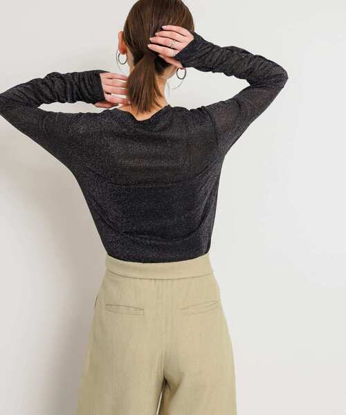 SENSE OF PLACE by URBAN RESEARCH（センスオブプレイスバイアーバンリサーチ）の「ラメリブロングTシャツ（Tシャツ/カットソー・レディース・ピンク/ブラック/オフホワイト・ONE）」の12枚目の写真