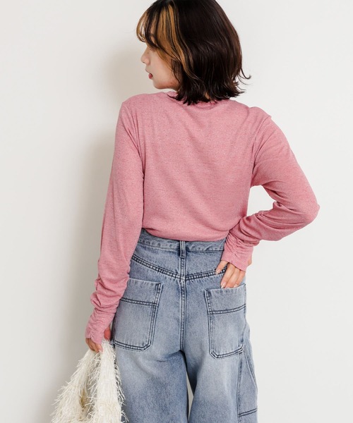 SENSE OF PLACE by URBAN RESEARCH（センスオブプレイスバイアーバンリサーチ）の「ラメリブロングTシャツ（Tシャツ/カットソー・レディース・ピンク/ブラック/オフホワイト・ONE）」の17枚目の写真