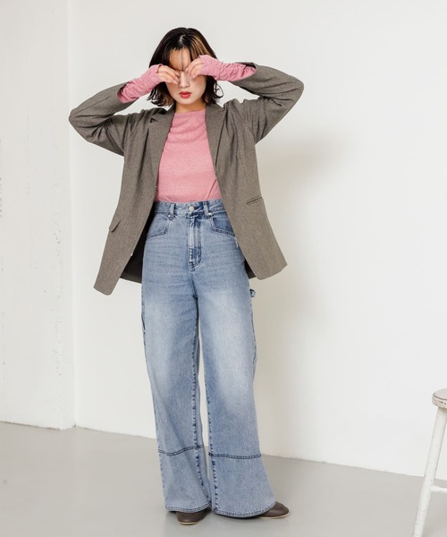 SENSE OF PLACE by URBAN RESEARCH（センスオブプレイスバイアーバンリサーチ）の「ラメリブロングTシャツ（Tシャツ/カットソー・レディース・ピンク/ブラック/オフホワイト・ONE）」の18枚目の写真