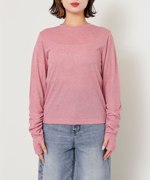 SENSE OF PLACE by URBAN RESEARCH（センスオブプレイスバイアーバンリサーチ）の「ラメリブロングTシャツ（Tシャツ/カットソー・レディース・ピンク/ブラック/オフホワイト・ONE）」の19枚目の写真