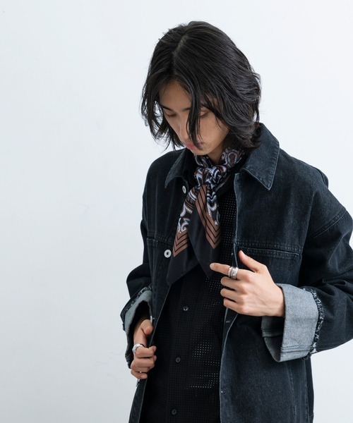 JUNRED（ジュンレッド）の「【 追加生産 】リング付きペイズリースカーフ（バンダナ/スカーフ・メンズ・グリーン/ブラック・FREE）」の4枚目の写真