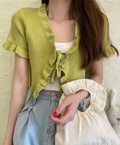 フリルデザインデニムカーディガン ZARA - zara フリル付きフラワーカーディガンS 新品の通販 by