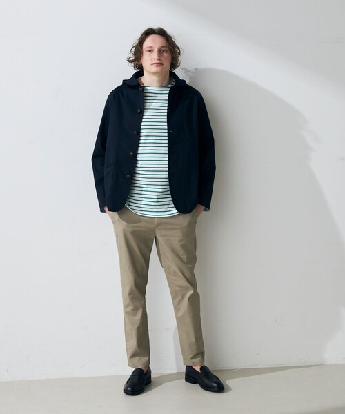 GLOSTER（グロスター）の「【GLOSTER/グロスター】スタンドフードブルゾン クルミ釦 丸襟 2WAY（ブルゾン・メンズ・ネイビー/ミント/ベージュ・S/L/M）」の4枚目の写真