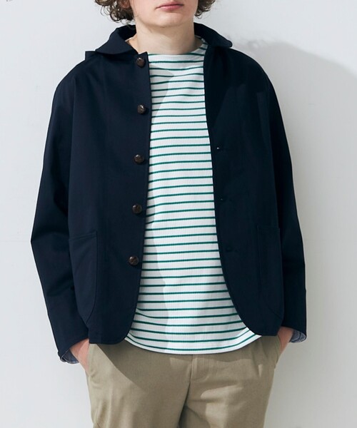 GLOSTER（グロスター）の「【GLOSTER/グロスター】スタンドフードブルゾン クルミ釦 丸襟 2WAY（ブルゾン・メンズ・ネイビー/ミント/ベージュ・S/L/M）」の5枚目の写真