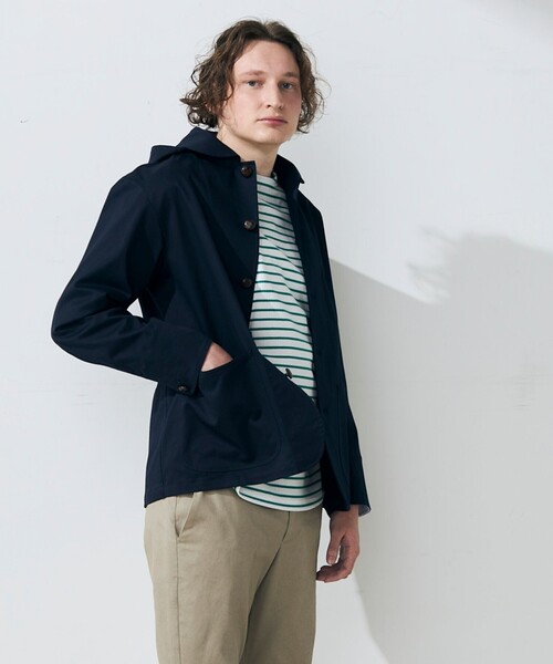 GLOSTER（グロスター）の「【GLOSTER/グロスター】スタンドフードブルゾン クルミ釦 丸襟 2WAY（ブルゾン・メンズ・ネイビー/ミント/ベージュ・S/L/M）」の7枚目の写真