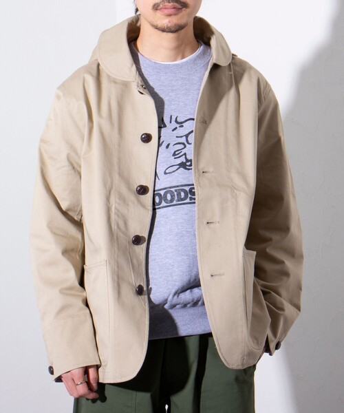 GLOSTER（グロスター）の「【GLOSTER/グロスター】スタンドフードブルゾン クルミ釦 丸襟 2WAY（ブルゾン・メンズ・ネイビー/ミント/ベージュ・S/L/M）」の14枚目の写真
