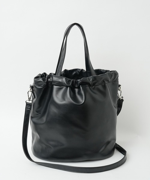 WEGO（ウィゴー）の「WEGO/レザータッチ2WAY巾着ショルダー（ショルダーバッグ・レディース・シルバー/ブラック・FREE）」の10枚目の写真