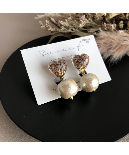tone(トーン)の「【S.coeuf】金属アレルギー対応イヤリング プチハート×コットンパール(MA)(イヤリング・レディース・パープル/ピンク/ホワイト・FREE)」の6枚目の写真