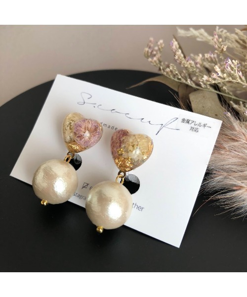 tone(トーン)の「【S.coeuf】金属アレルギー対応イヤリング プチハート×コットンパール(MA)(イヤリング・レディース・パープル/ピンク/ホワイト・FREE)」の9枚目の写真