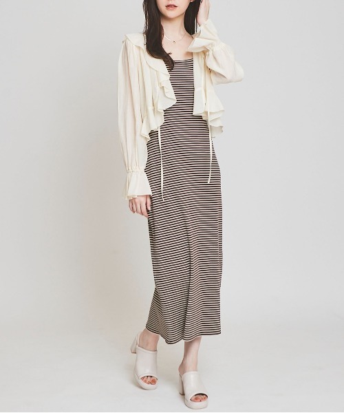 31 Sons de mode(トランテアン ソン ドゥ モード)の「フリルカーディガン(カーディガン/ボレロ・レディース・オフホワイト/ブラック/サックスブルー・36)」の15枚目の写真