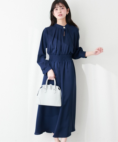 natural couture(ナチュラルクチュール)の「金釦アシメネックボータイワンピース(ワンピース・レディース・ネイビー/アイボリー/その他1/その他2/グレイッシュベージュ・FREE)」の3枚目の写真