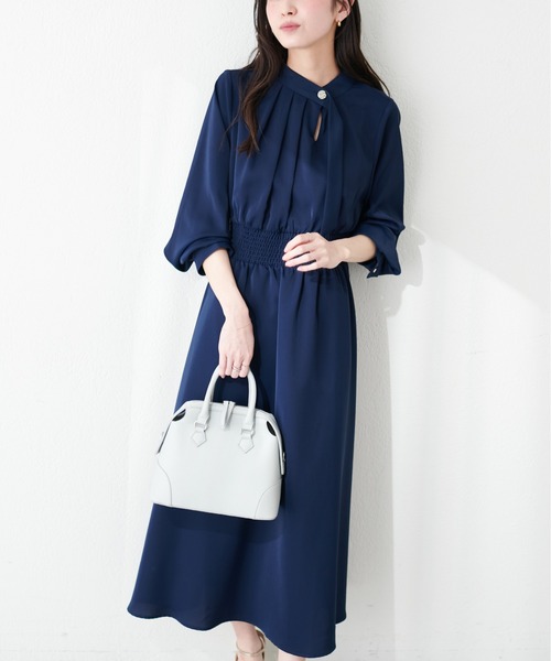 natural couture(ナチュラルクチュール)の「金釦アシメネックボータイワンピース(ワンピース・レディース・ネイビー/アイボリー/その他1/その他2/グレイッシュベージュ・FREE)」の18枚目の写真