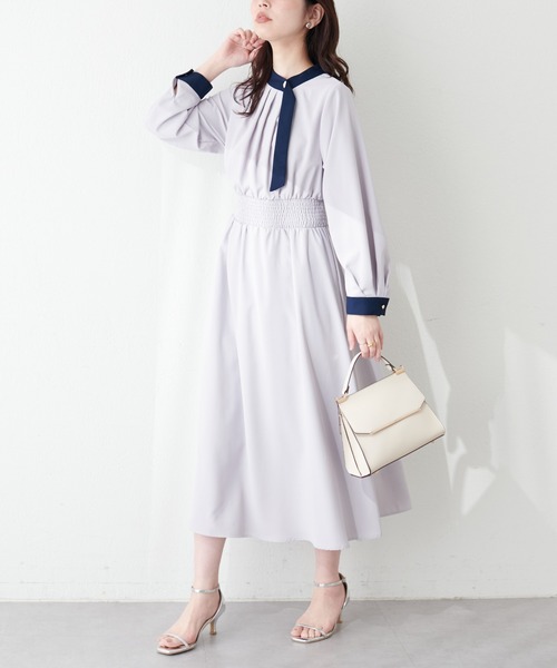 natural couture(ナチュラルクチュール)の「金釦アシメネックボータイワンピース(ワンピース・レディース・ネイビー/アイボリー/その他1/その他2/グレイッシュベージュ・FREE)」の12枚目の写真
