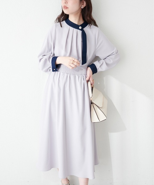 natural couture(ナチュラルクチュール)の「金釦アシメネックボータイワンピース(ワンピース・レディース・ネイビー/アイボリー/その他1/その他2/グレイッシュベージュ・FREE)」の13枚目の写真