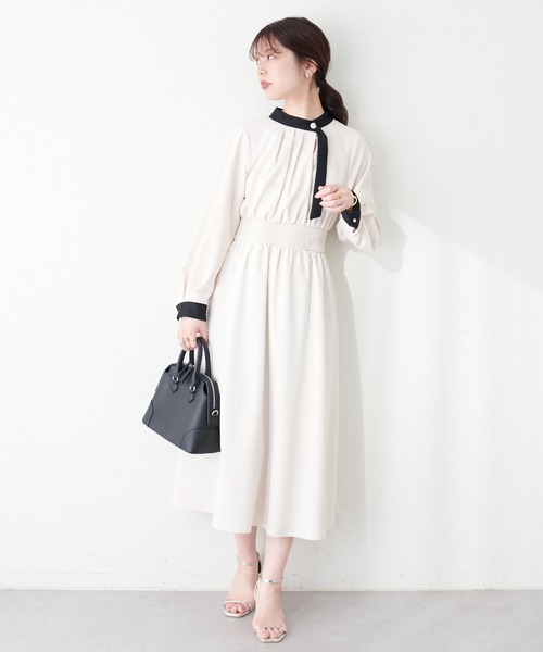 natural couture(ナチュラルクチュール)の「金釦アシメネックボータイワンピース(ワンピース・レディース・ネイビー/アイボリー/その他1/その他2/グレイッシュベージュ・FREE)」の6枚目の写真