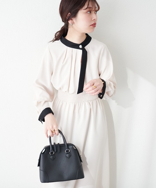 natural couture(ナチュラルクチュール)の「金釦アシメネックボータイワンピース(ワンピース・レディース・ネイビー/アイボリー/その他1/その他2/グレイッシュベージュ・FREE)」の7枚目の写真