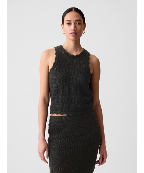 BOTT クロシェ　トップス クリスタル ホットフィックス ドローコード クロップド ジップ